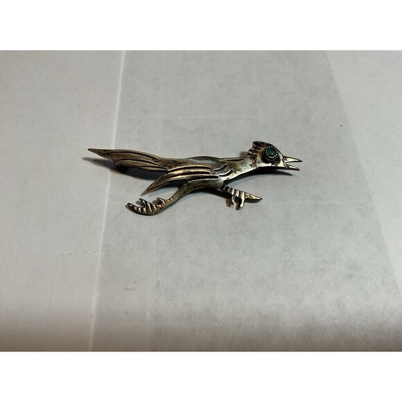 Vintage Sterling Silver, Tested, Roadrunner Brooch Pin, Turquoise Eye - Picture 4 of 5